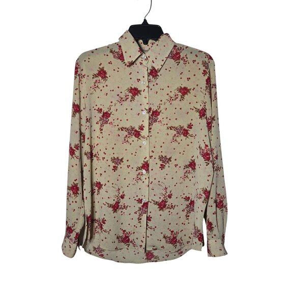 Notations Floral Long Sleeve Button-Up Blouse Size XL Coquette Feminine Dainty - Picture 1 of 10